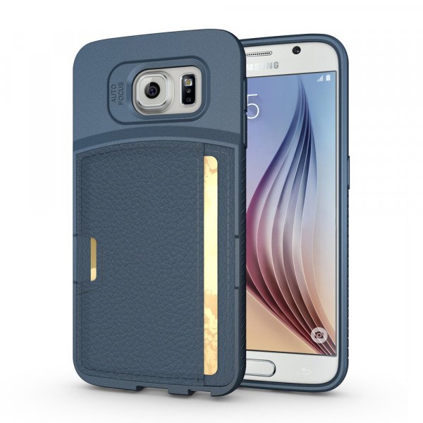 Wholesale Samsung Galaxy S6 Edge Credit Card Fiber Hybrid Case (Navy Blue)